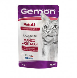 GEMON Cat pouch Adult with beef/veg 100 g - ar liellopu un dārzeņiem